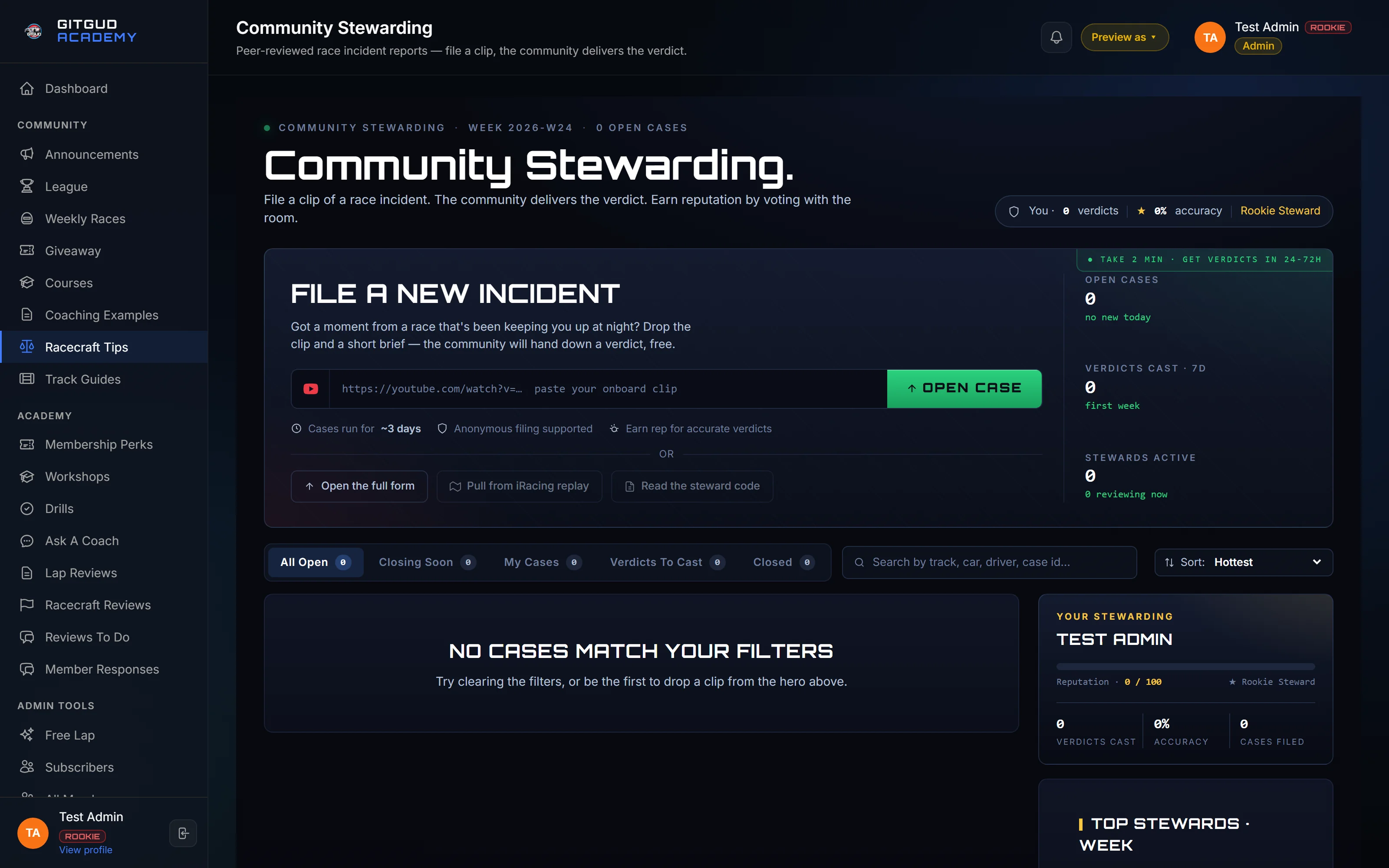 Community Stewarding — community incident-judgement feed. Post a clip, get verdicts.