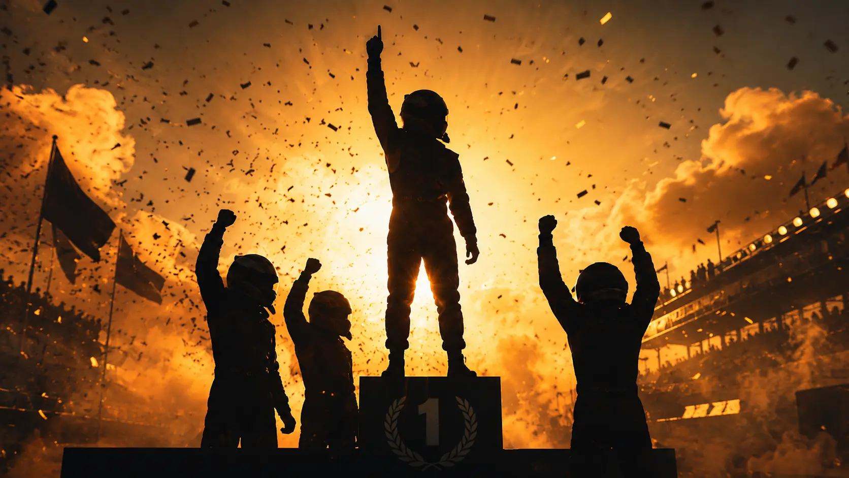 Three GITGUD drivers celebrating on a race podium